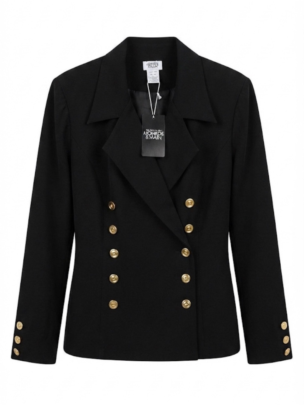 Monroe & Main Black Double-Breasted Blazer with Gold Buttons